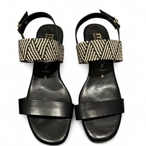 Italian Shoemakers Block Heel Sandals Woven Strap Black Size 8 Italy